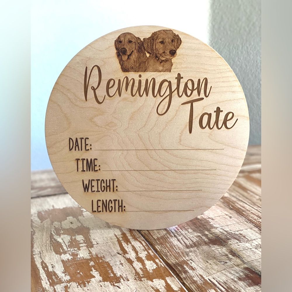 Custom Name Laser Engraved Wood Baby Birth Announcement Sign